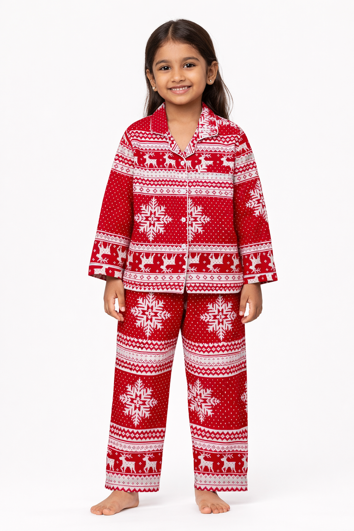 Winter Wonderland Print Cotton Flannel Long Sleeve Kids Night Suit