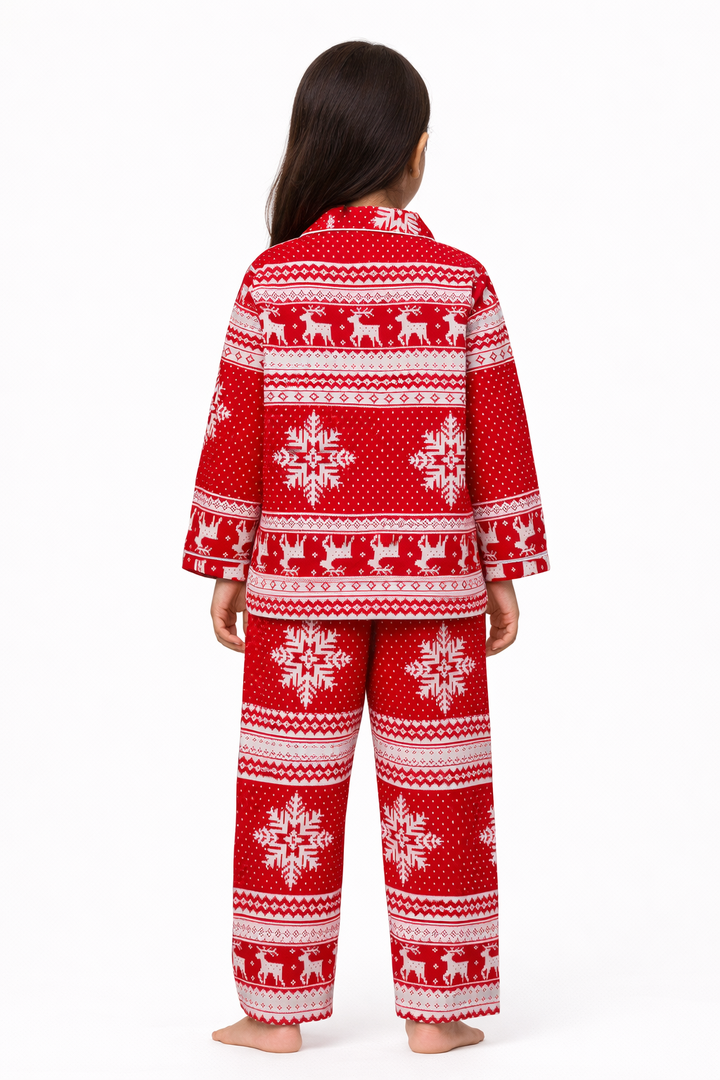 Winter Wonderland Print Cotton Flannel Long Sleeve Kids Night Suit