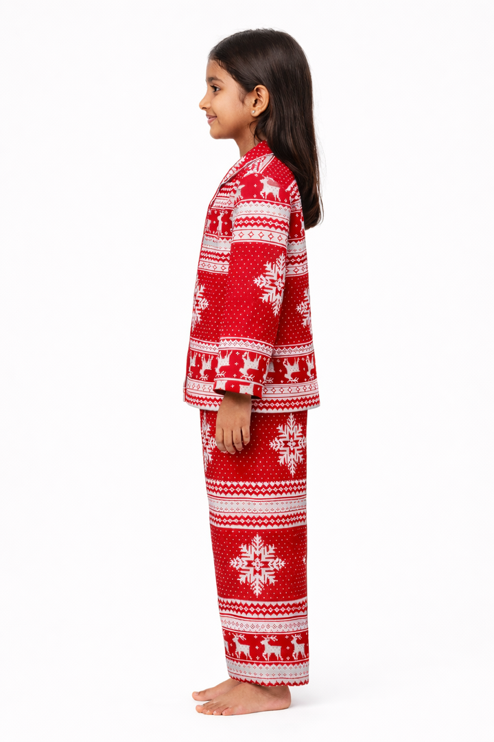 Winter Wonderland Print Cotton Flannel Long Sleeve Kids Night Suit