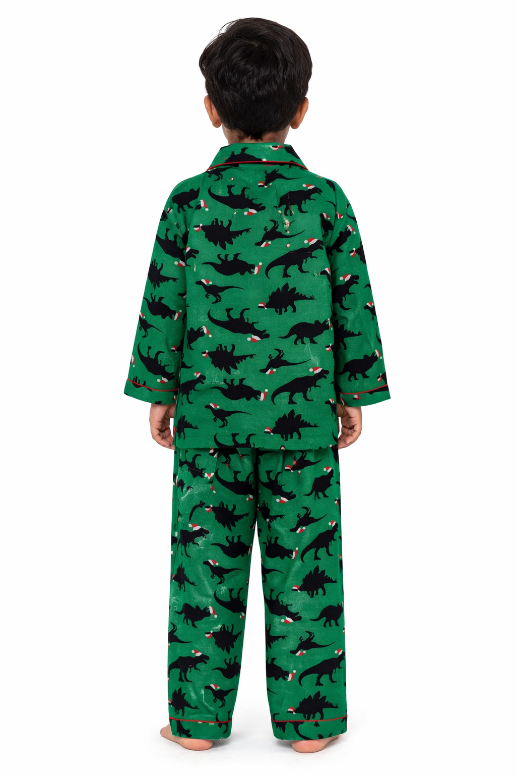 Green Dino Print Cotton Flannel Long Sleeve Kids Night Suit