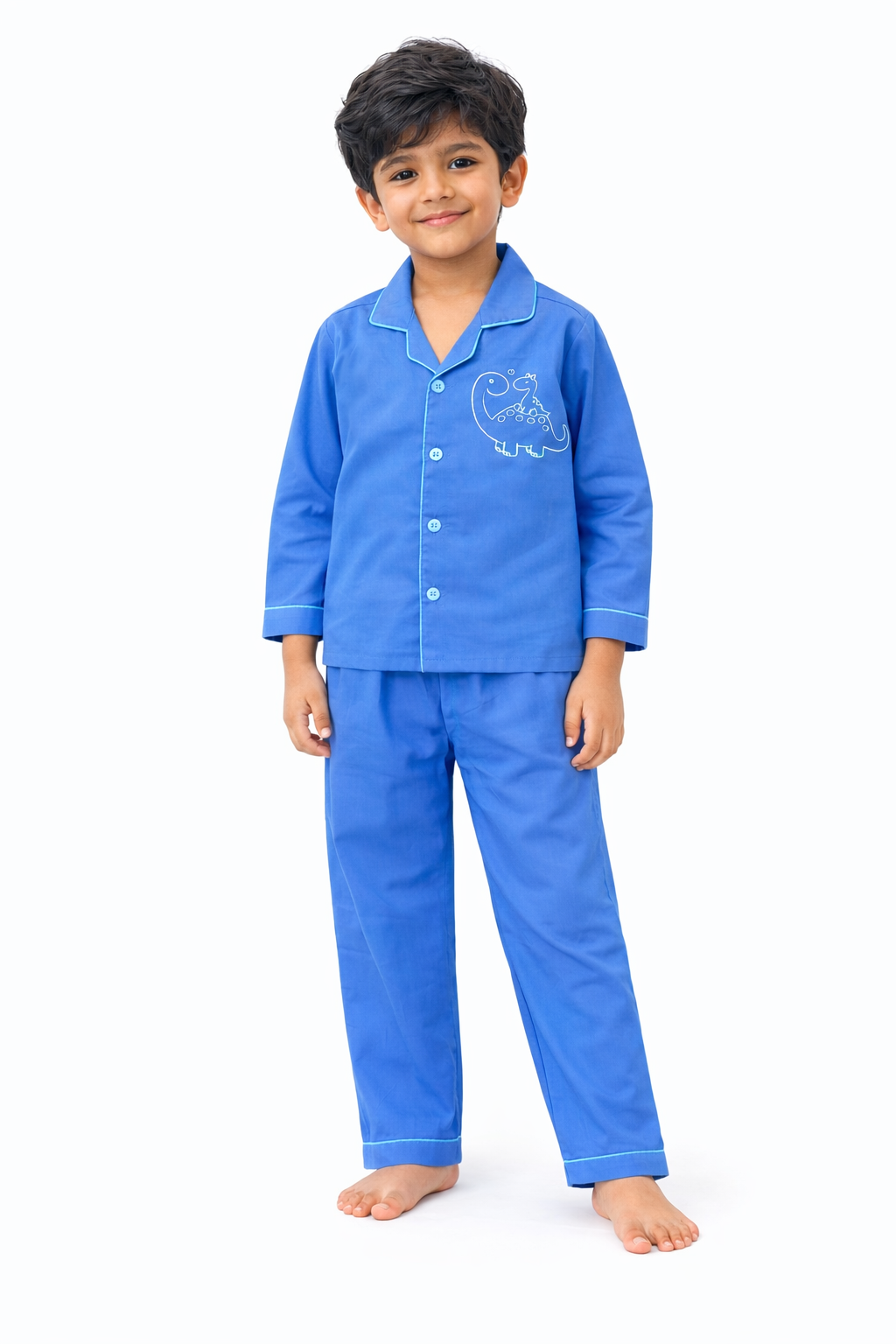 Blue Dinosaur Glow In The Dark Print Long Sleeve Kids Night Suit