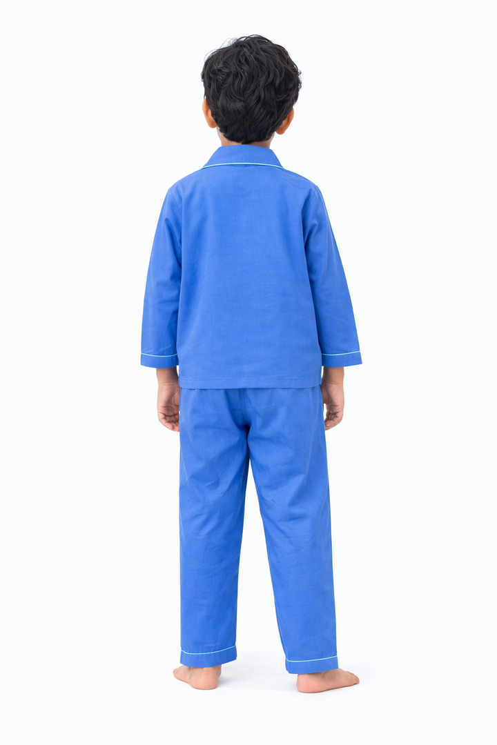 Blue Dinosaur Glow In The Dark Print Long Sleeve Kids Night Suit