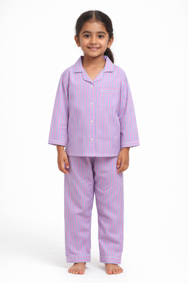 Stripes Print Long Sleeve Kids Night Suit