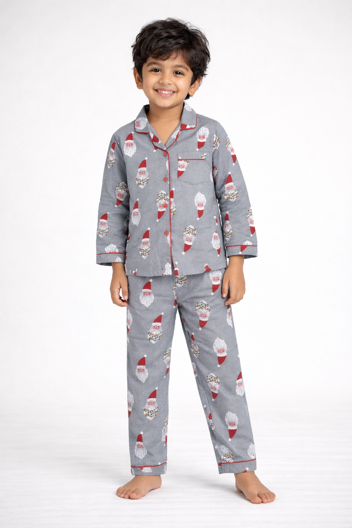 Santa Cutie Print Cotton Flannel Long Sleeve Kids Night Suit