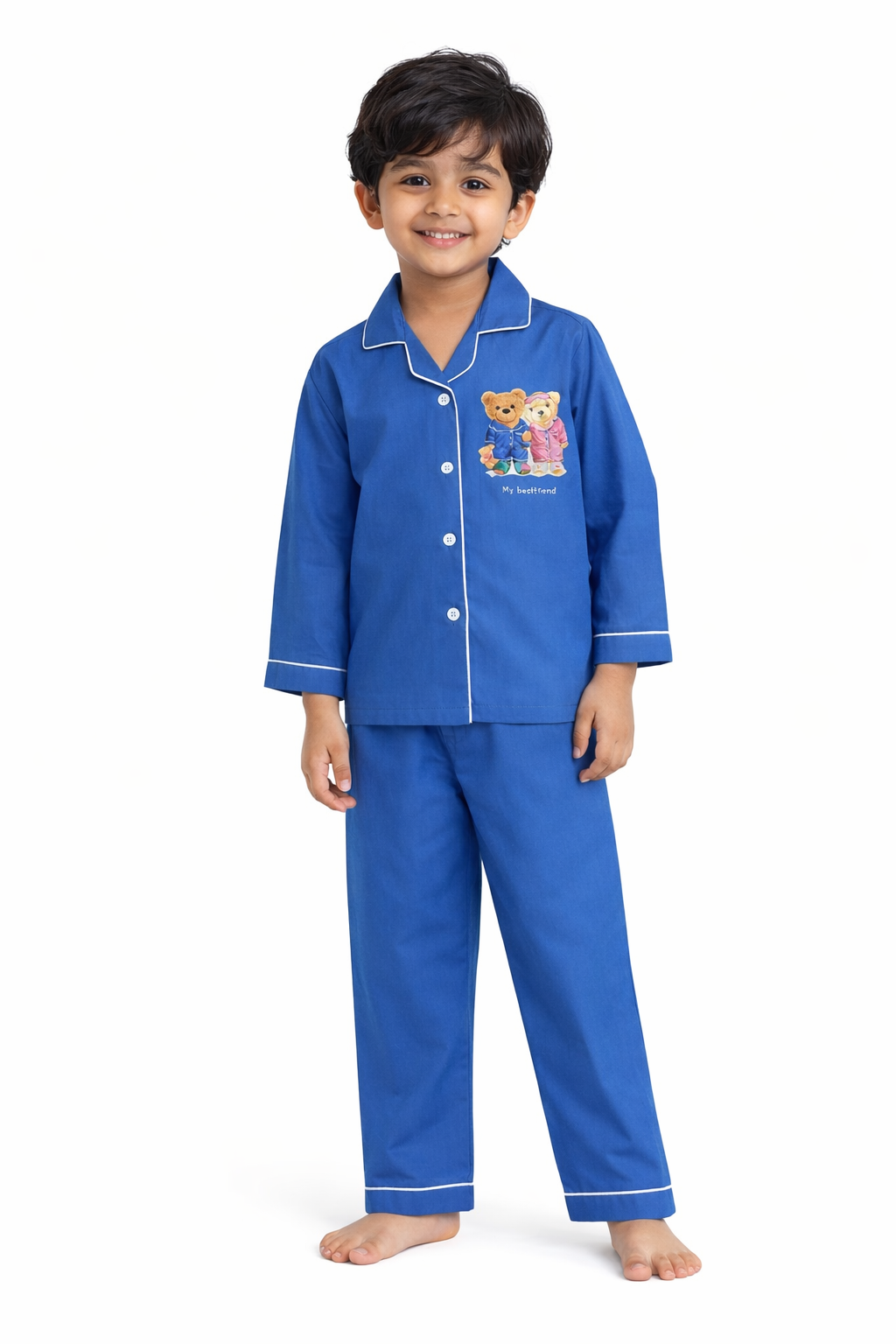 Its Bedtime Teddy Bright Blue Long Sleeve Kids Night Suit