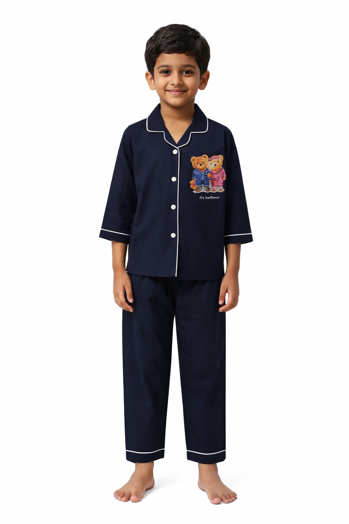 Its Bedtime Teddy Navy Long Sleeve Kids Night Suit