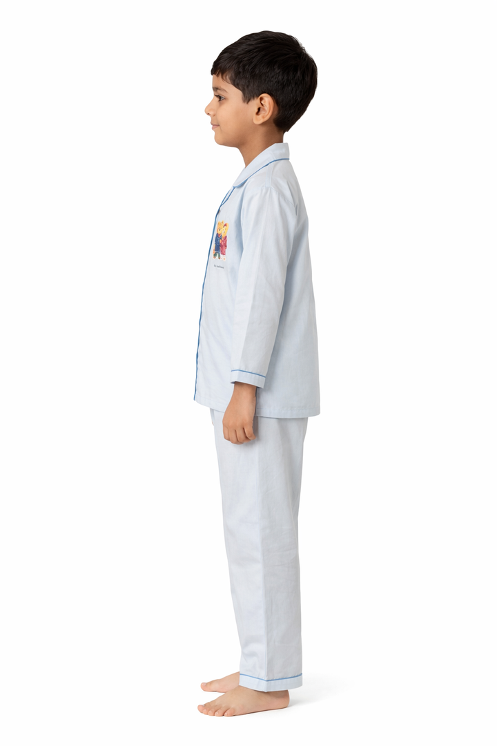 Its Bedtime Teddy Sky Blue Long Sleeve Kids Night Suit