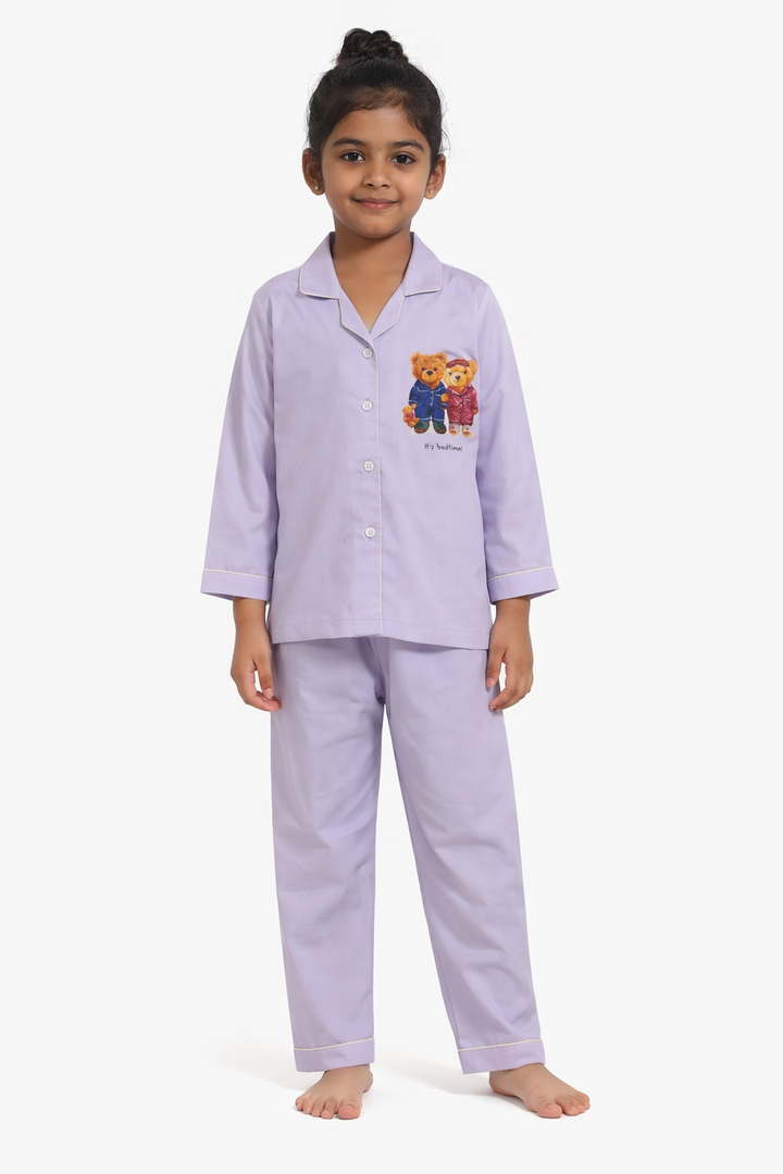 Its Bedtime Teddy Lavender Long Sleeve Kids Night Suit