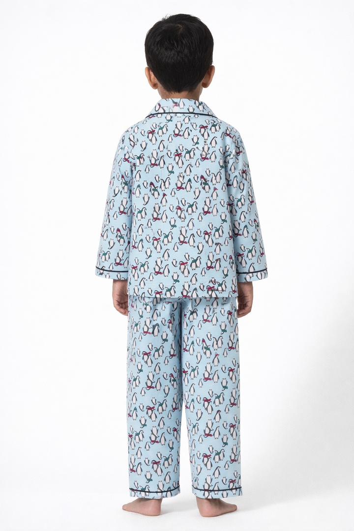 Frosty Penguin Cotton Flannel Long Sleeve Kids Night Suit