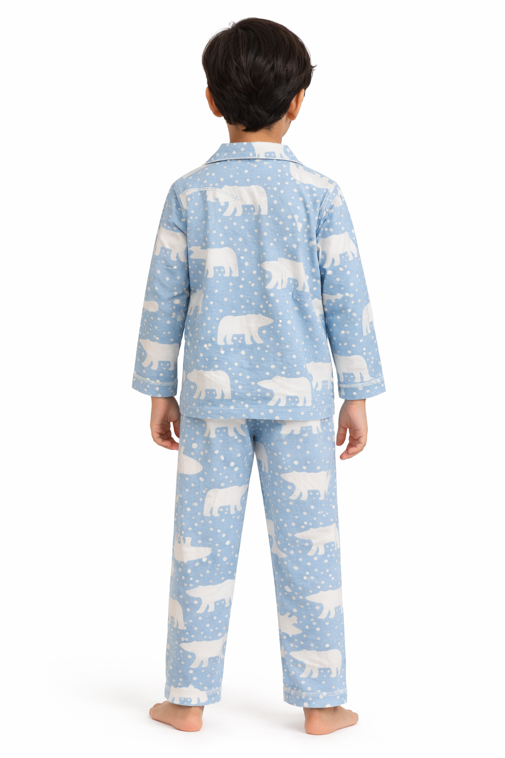 White Polar Bear Cotton Flannel Long Sleeve Kids Night Suit