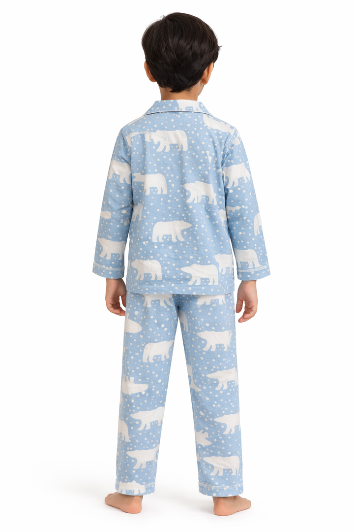 White Polar Bear Cotton Flannel Long Sleeve Kids Night Suit