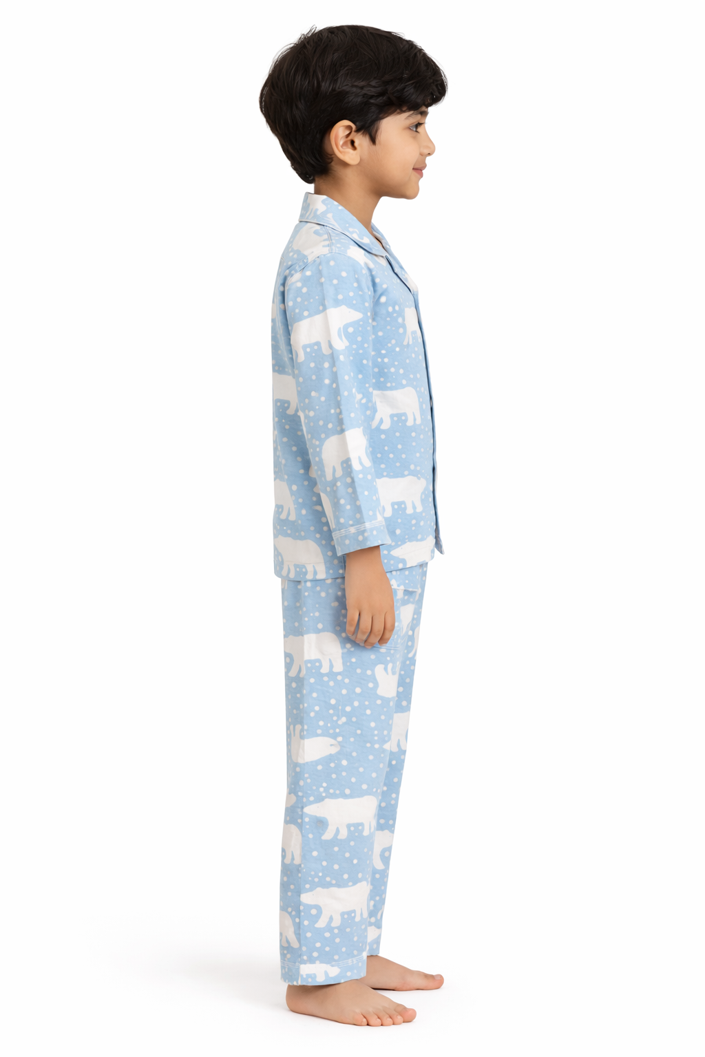 White Polar Bear Cotton Flannel Long Sleeve Kids Night Suit