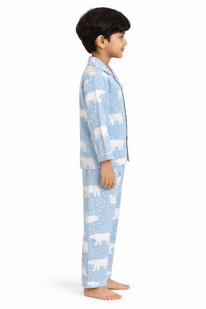 White Polar Bear Cotton Flannel Long Sleeve Kids Night Suit