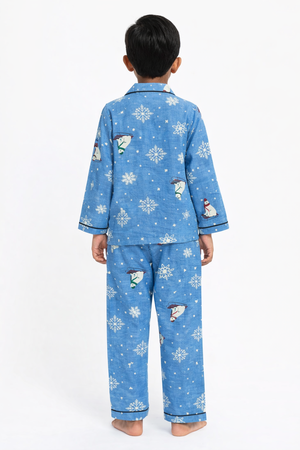 Snowy Bear Cotton Flannel Long Sleeve Kids Night Suit