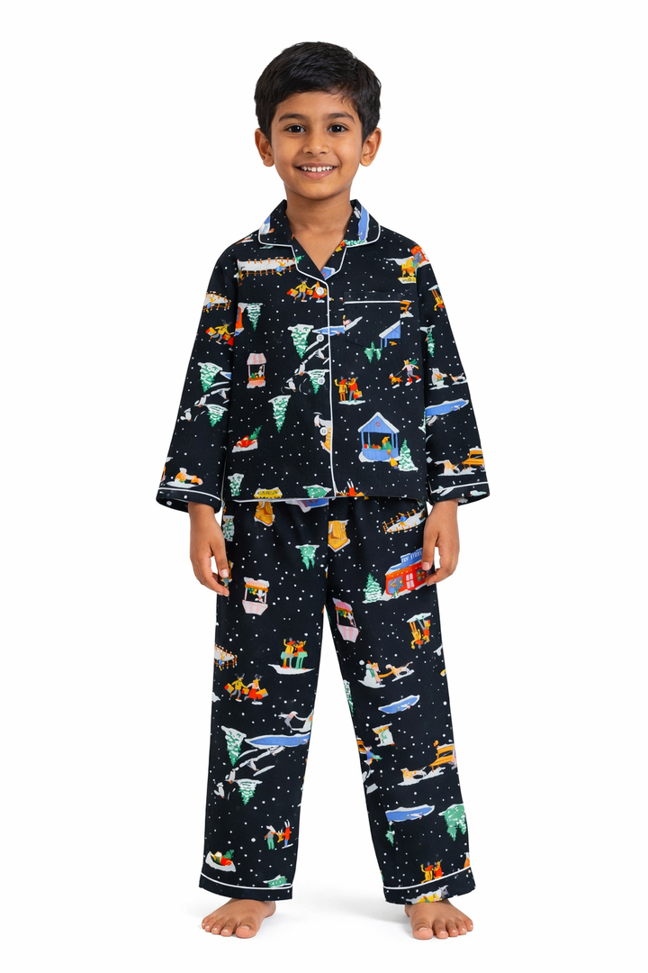 Frosty Fun Cotton Flannel Long Sleeve Kids Night Suit