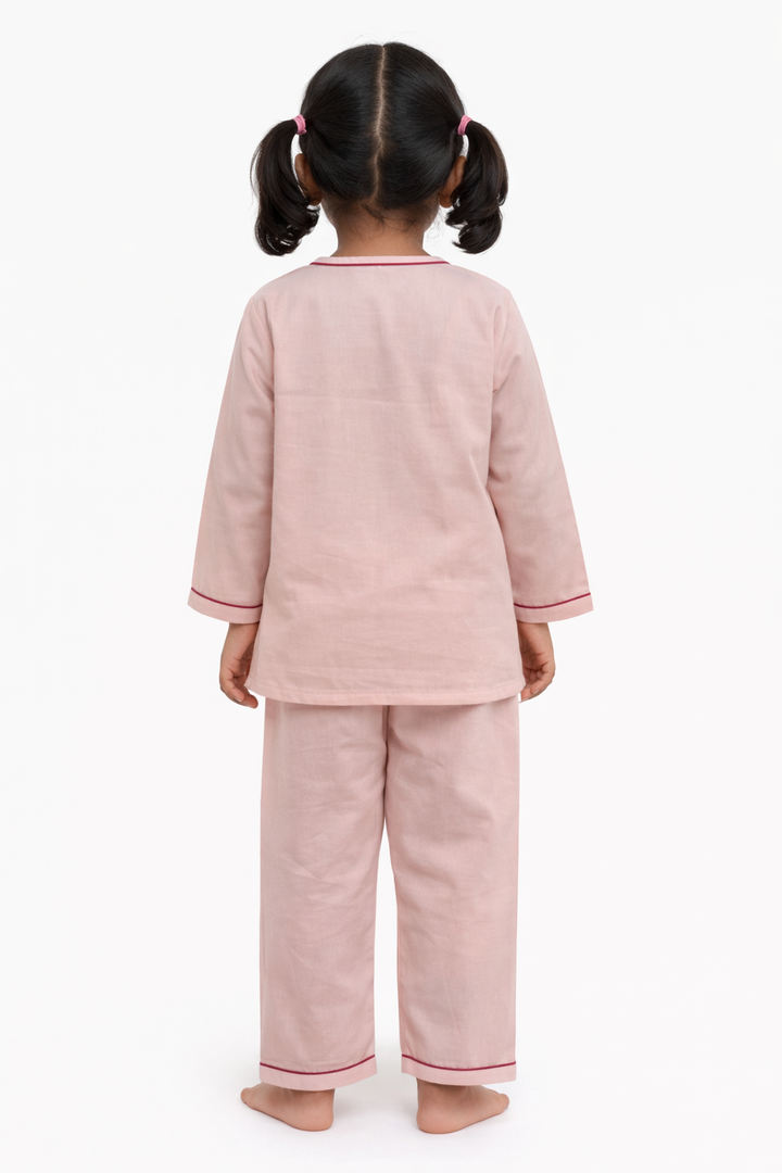 Princess Crown Glitter Print Round Neck Long Sleeve Kids Night Suit