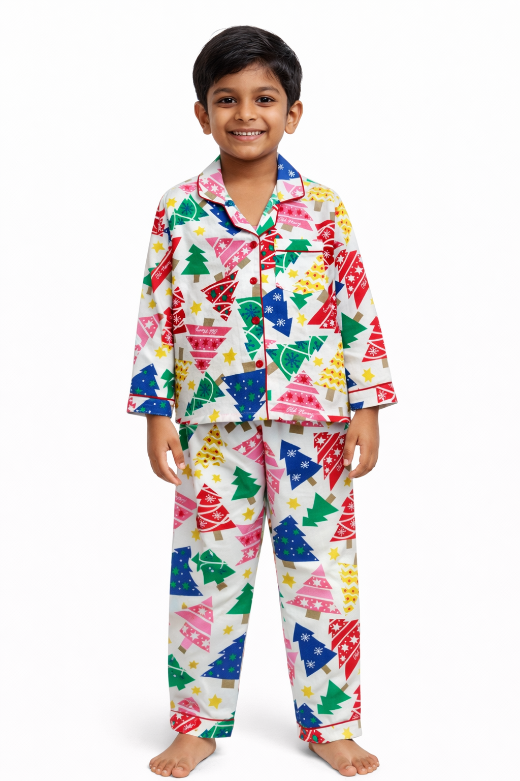 Christmas Pine Crew Cotton Flannel Long Sleeve Kids Night Suit