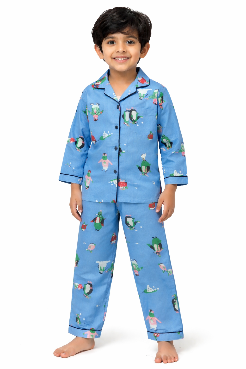 Frosty Penguin Dreams Cotton Flannel Long Sleeve Kids Night Suit