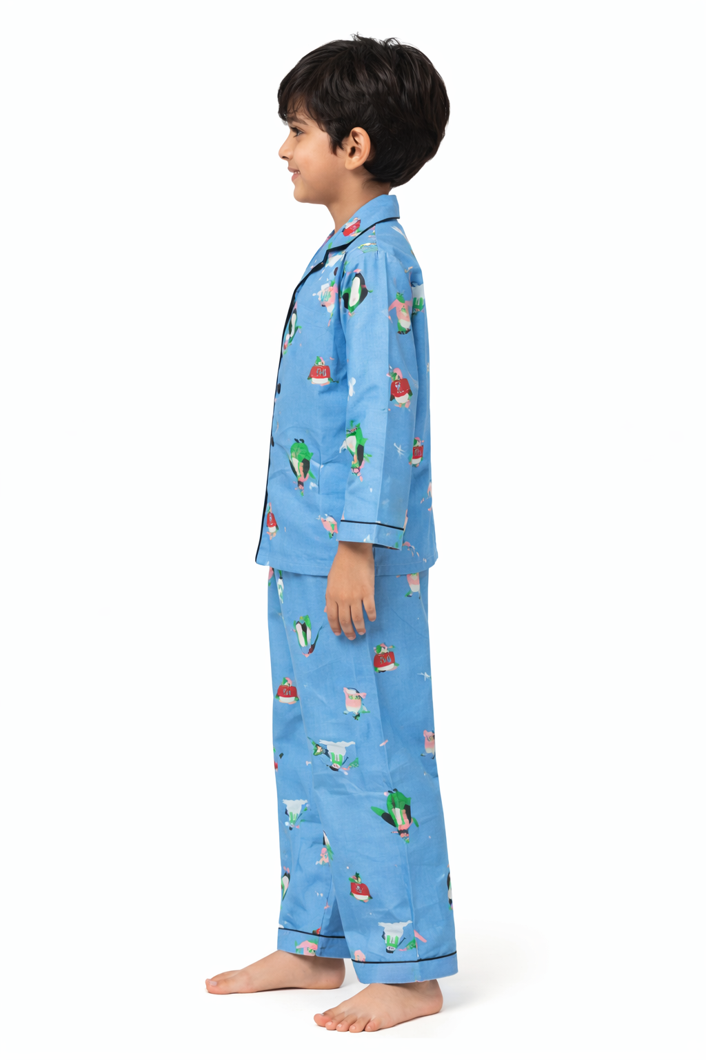 Frosty Penguin Dreams Cotton Flannel Long Sleeve Kids Night Suit