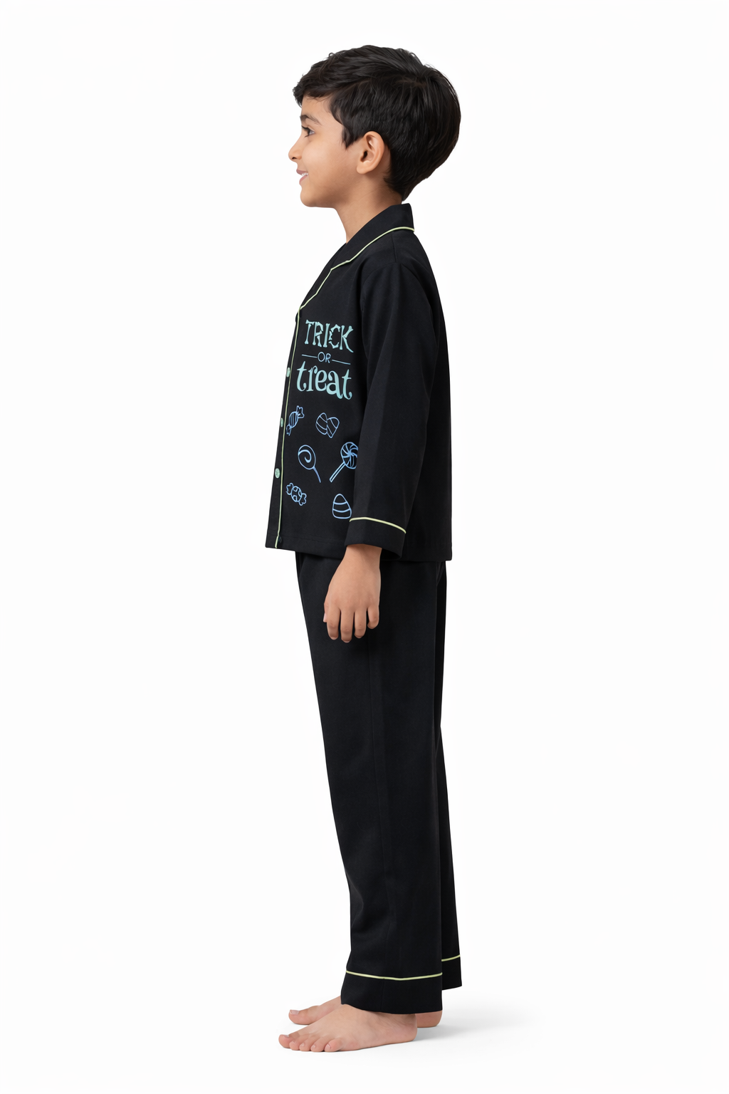 Trick or Treat Candies Glow in the Dark Print Long Sleeve Kids Night Suit