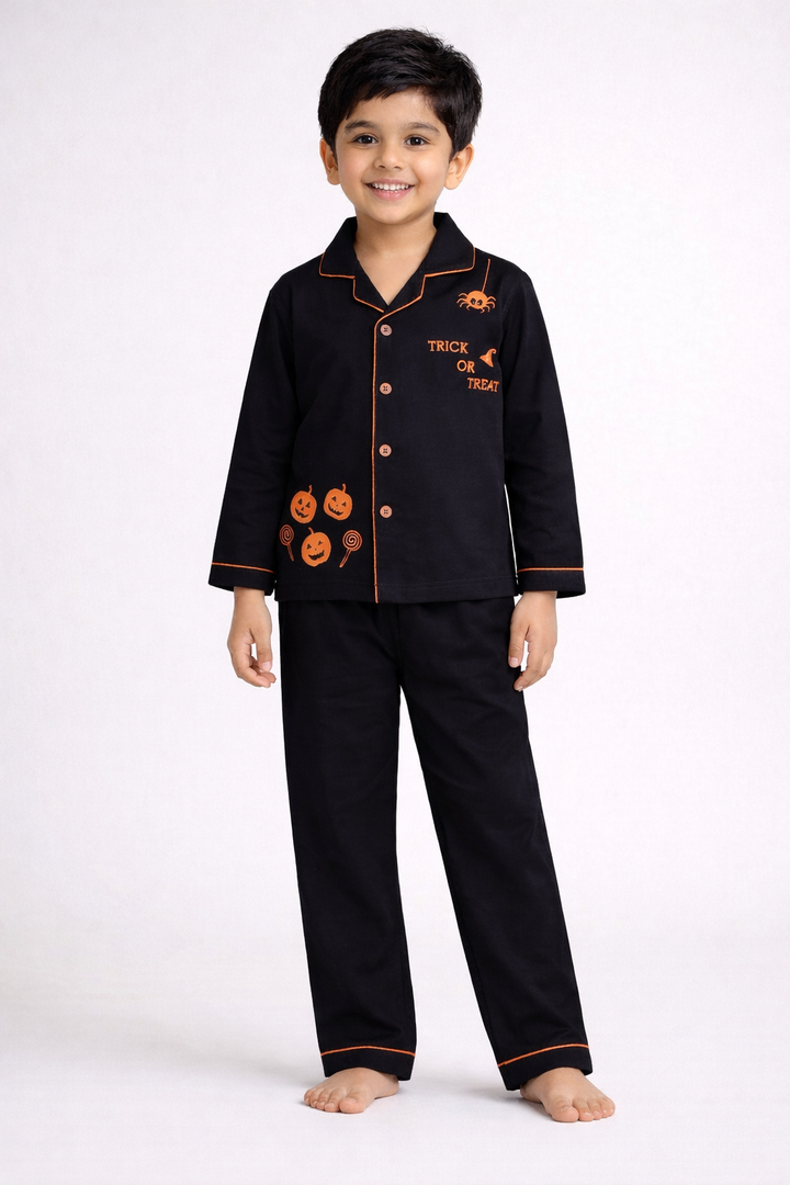 Halloween Trick or Treat Glow in the Dark Print Long Sleeve Kids Night Suit