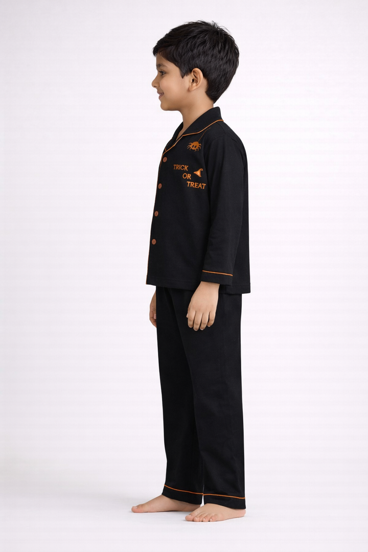 Halloween Trick or Treat Glow in the Dark Print Long Sleeve Kids Night Suit