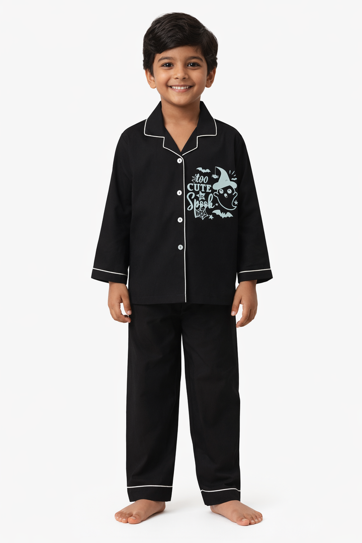 Too Cute to Spook Glow in the Dark  Print Long Sleeve Kids Night Suit