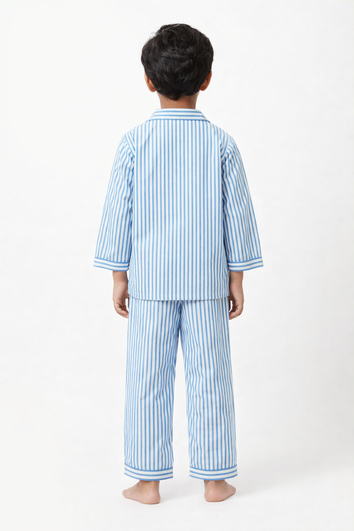 Light Blue Stripe Long Sleeve Kids Night Suit