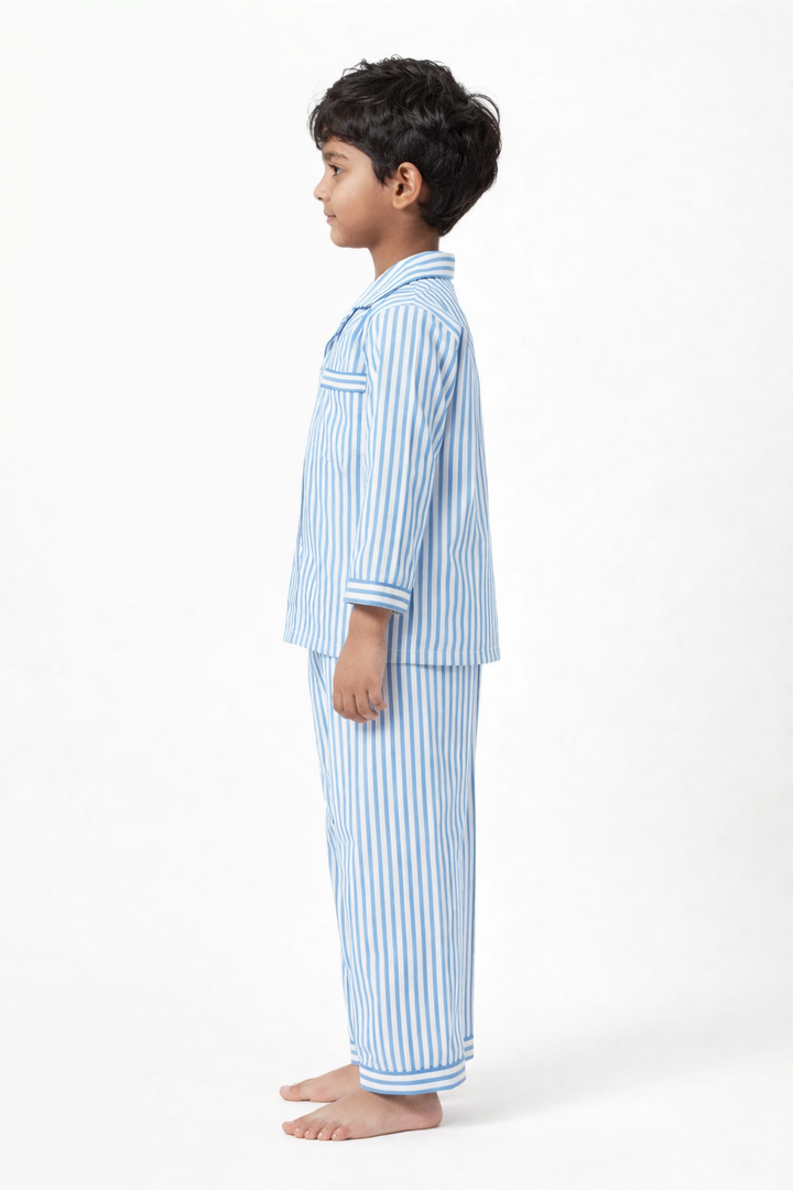 Light Blue Stripe Long Sleeve Kids Night Suit