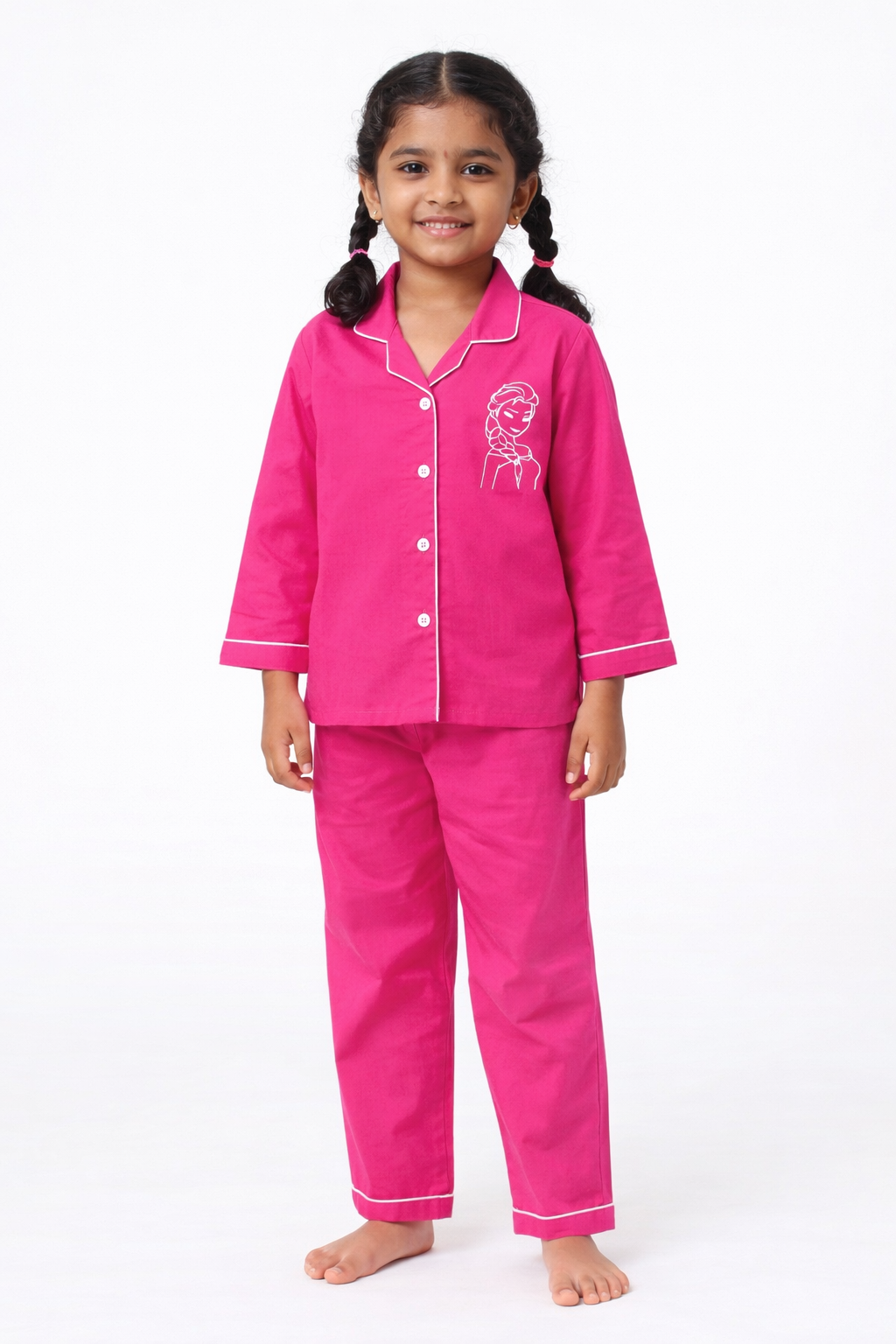 Princess On Pink Glow In the Dark Print Long Sleeve Kids Night Suit