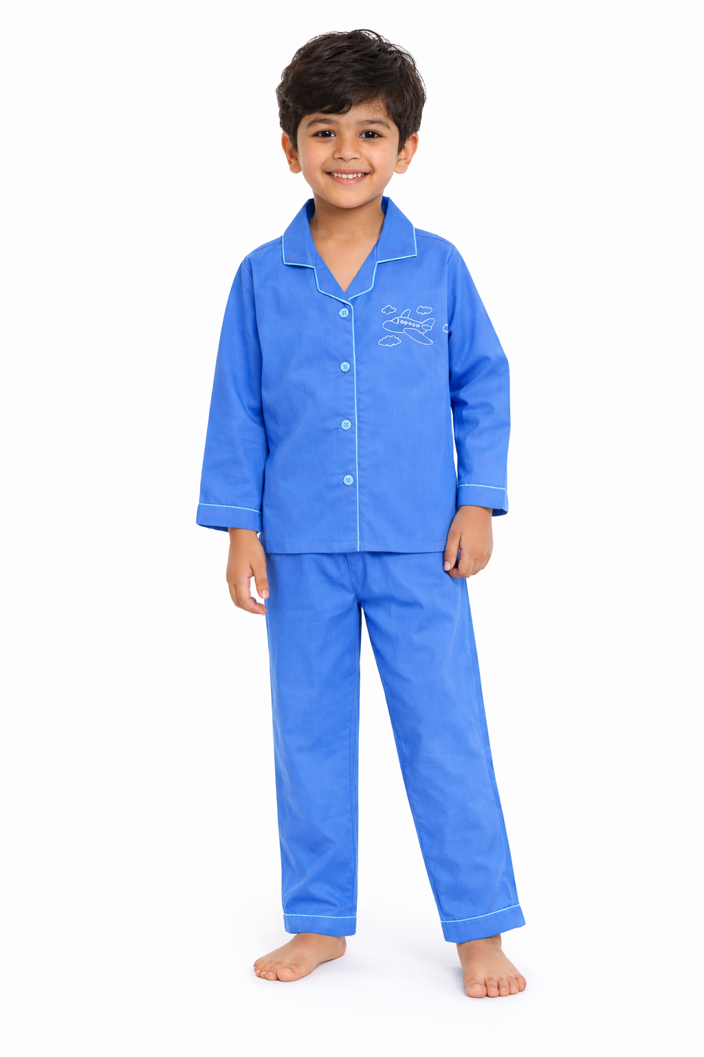 Blue Aeroplane Glow In The Dark Print Long Sleeve Kids Night Suit