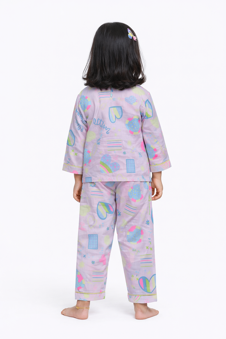 Pink Little Heart Long Sleeve Kids Night Suit