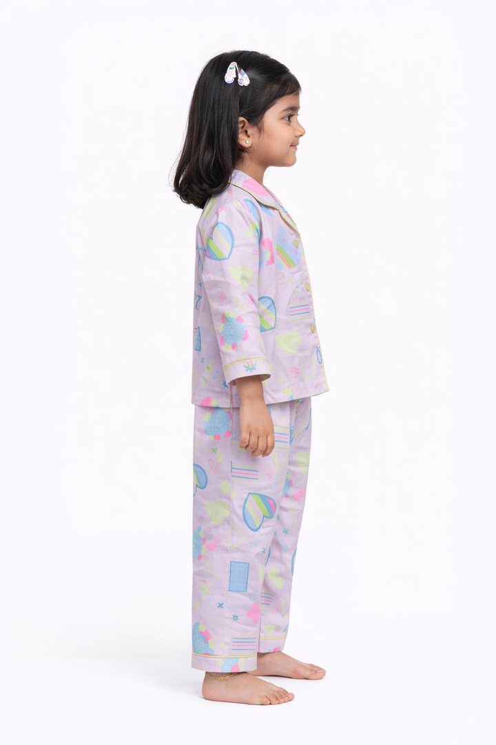 Pink Little Heart Long Sleeve Kids Night Suit