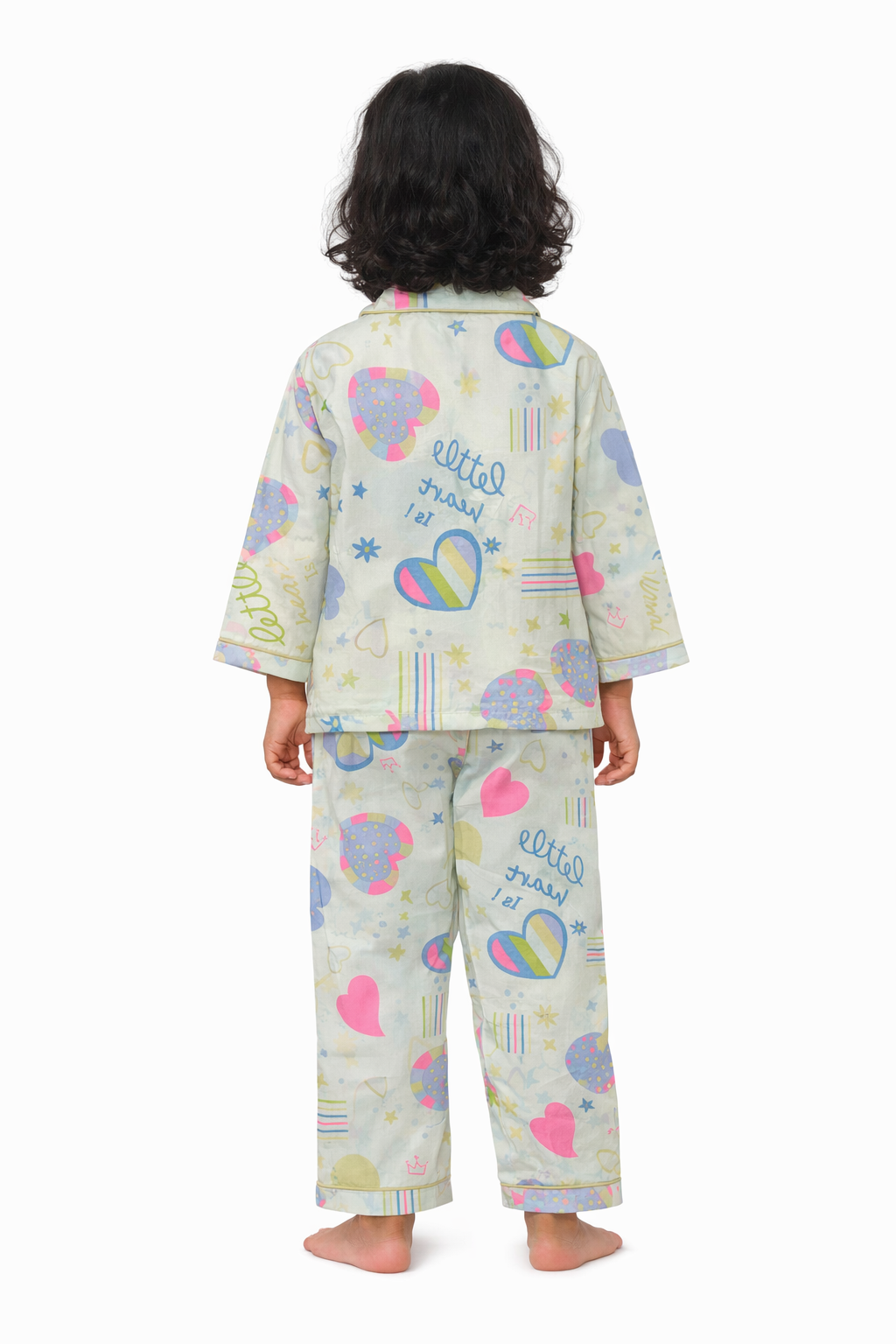 Little Heart Print Long Sleeve Kids Night Suit