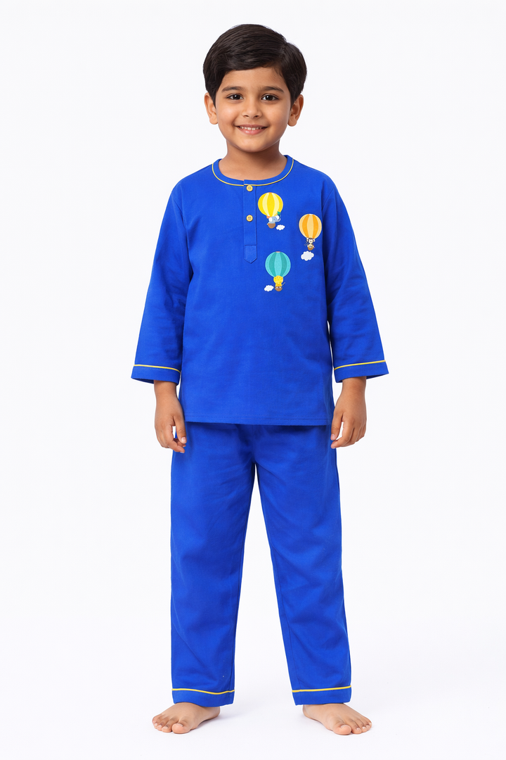 Sky Safari Print Round Neck Long Sleeve Kids Night Suit