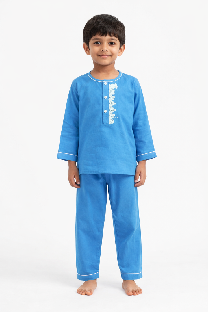 Animal Kingdom Print Round Neck Long Sleeve Kids Night Suit