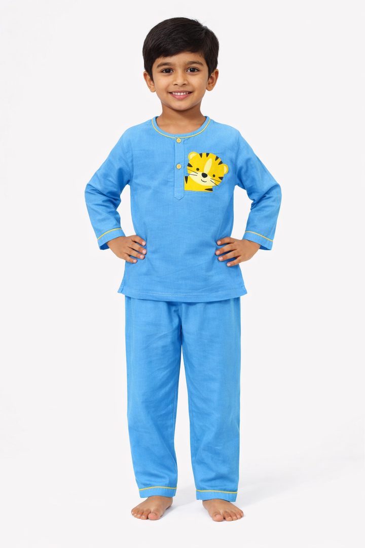 Midnight Roar Print Round Neck Long Sleeve Kids Night Suit