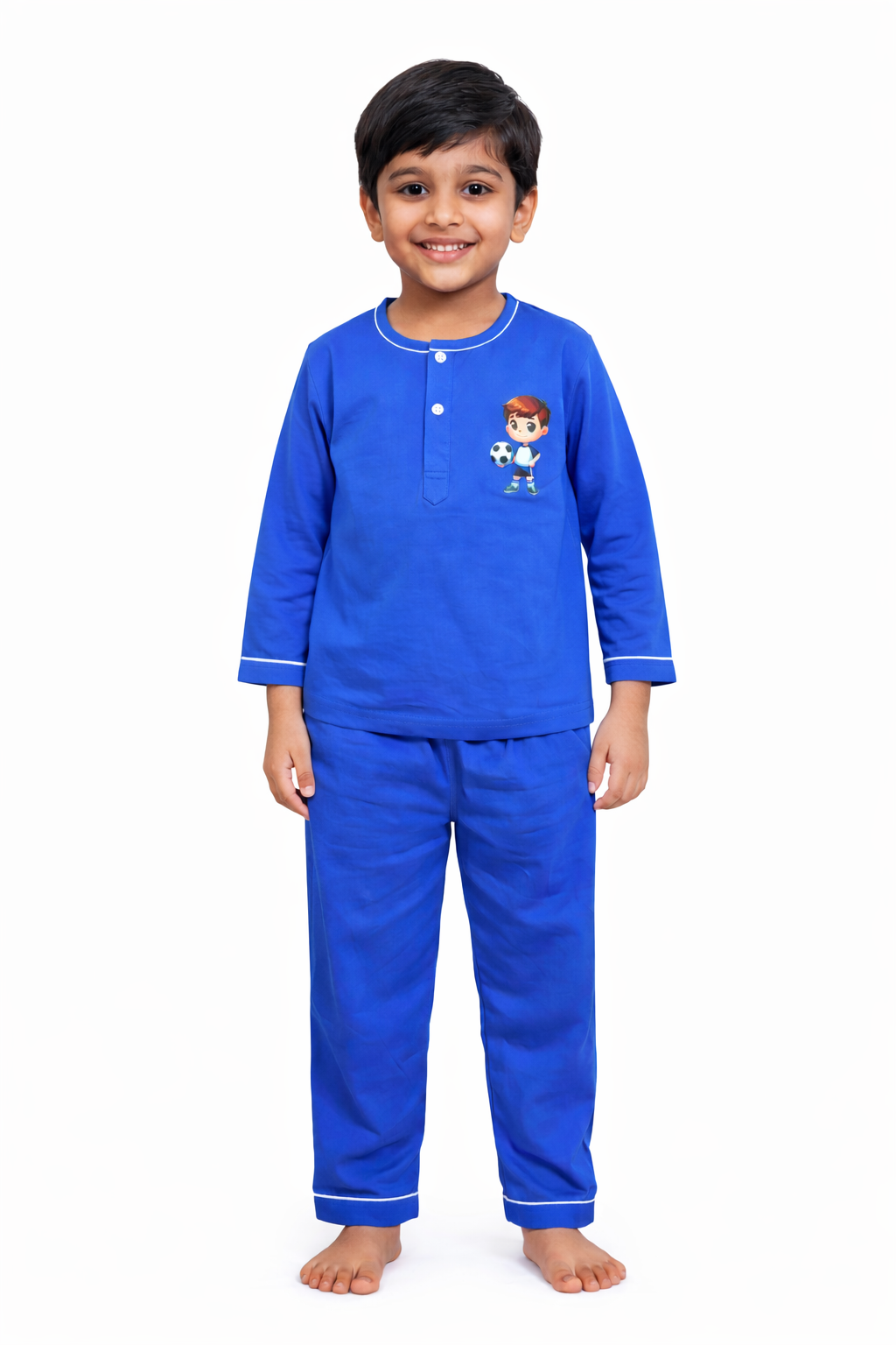 Goalpost Dreams Print Round Neck Long Sleeve Kids Night Suit