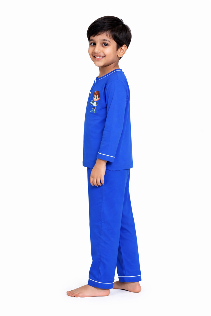 Goalpost Dreams Print Round Neck Long Sleeve Kids Night Suit