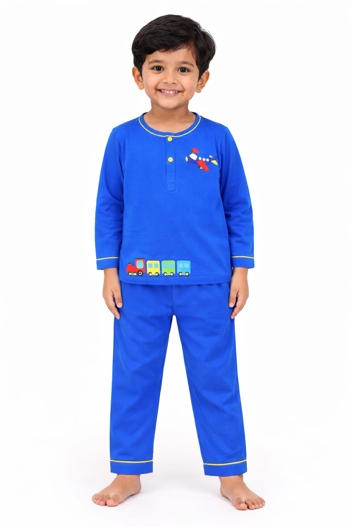Journey To Dreamland Print Round Neck Long Sleeve Kids Night Suit