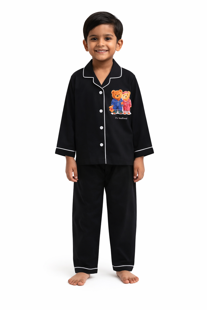 Its Bedtime Teddy Black Long Sleeve Kids Night Suit