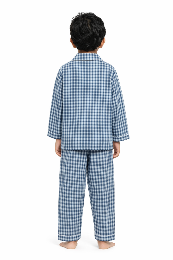 Blue Plaid Long Sleeve Kids Night Suit