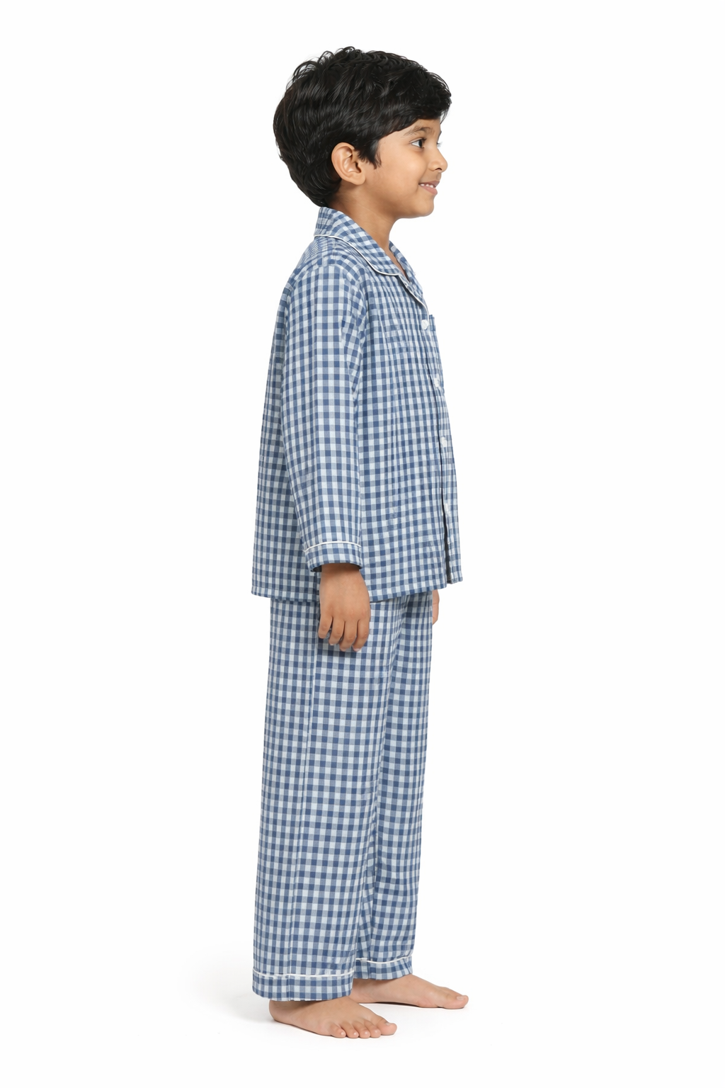 Blue Plaid Long Sleeve Kids Night Suit