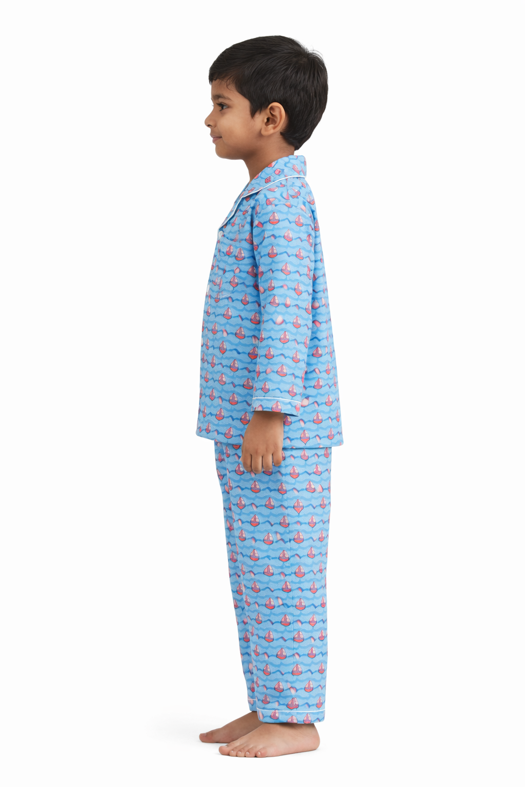 Ship & Sea Print Long Sleeve Kids Night Suit