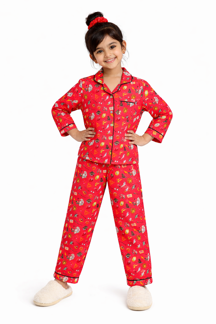 Magic Spell Cotton Flannel Long Sleeve Kids Night Suit
