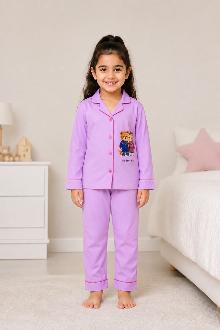 Teddy Bedtime Bliss Print Long Sleeve Kids Night Suit