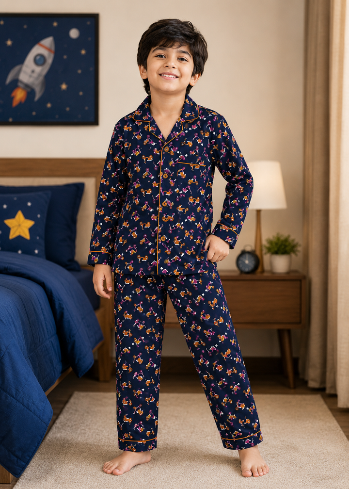 Scooter Print Long Sleeve Kids Night Suit
