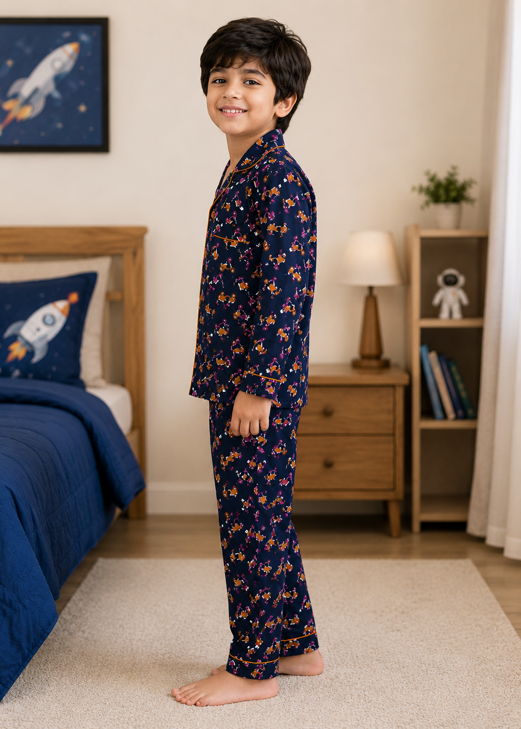 Scooter Print Long Sleeve Kids Night Suit