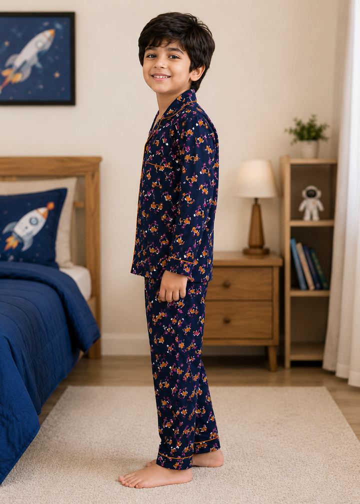 Scooter Print Long Sleeve Kids Night Suit