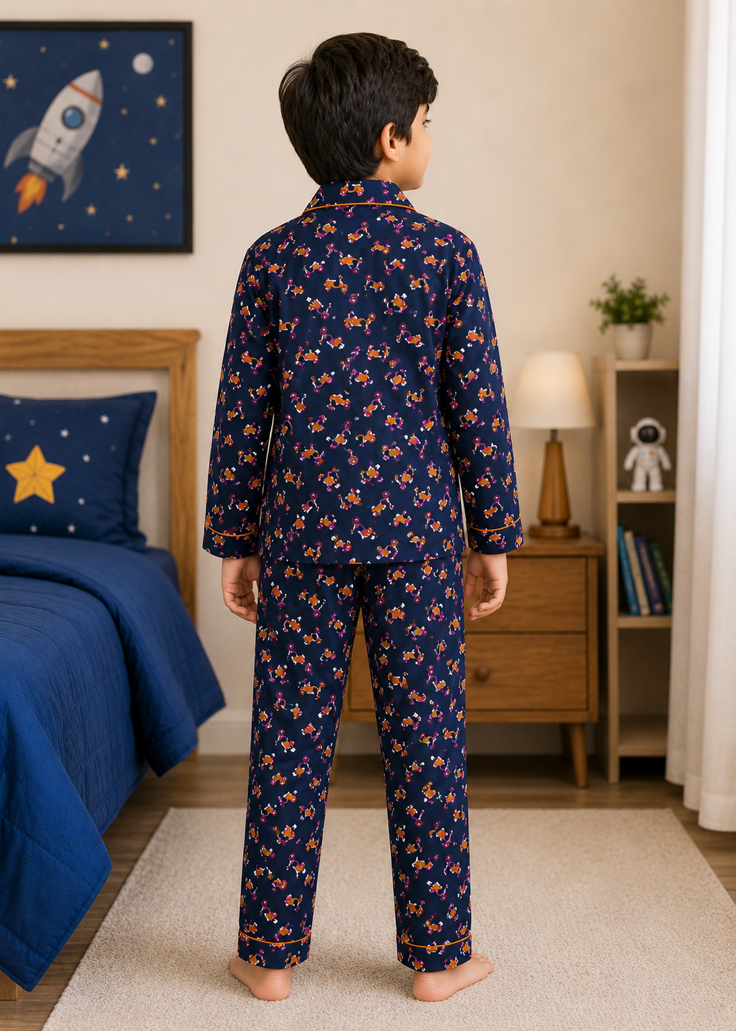 Scooter Print Long Sleeve Kids Night Suit